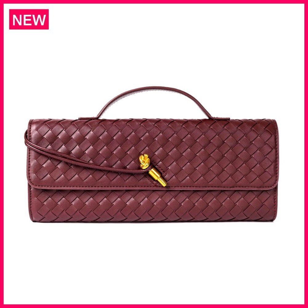Woven Vegan Leather Evening Clutch Crossbody Bag with Adjustable Strap